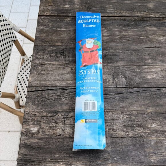 Vintage Jetmax Christmas Sculpted Banner Flag Santa Double Sided Heavy Duty - Picture 2 of 5